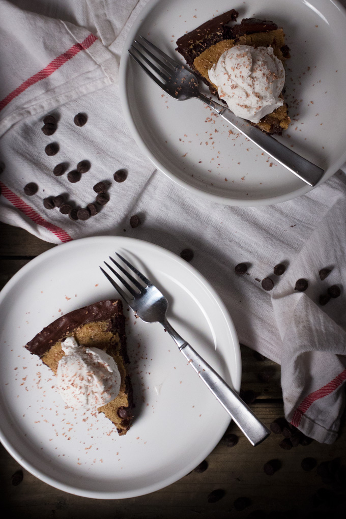 Two Sliced Paleo Skillet Brookie in a Plate with Fork