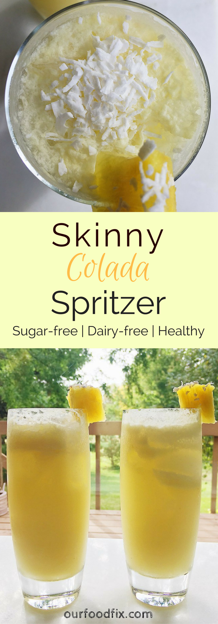 Only a few ingredients needed to make an island-inspired drink that is perfect with or without alcohol. Drink recipes | Healthy drinks | Beverages | Cocktails | Pina Colada | Sugar-free recipes | Healthy Pina Colada | Dairy free recipes | Mocktail recipes | Skinny drinks | Rum drinks | Easy recipes