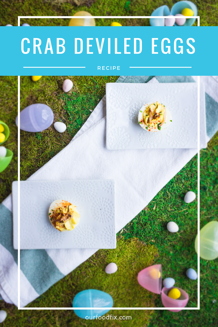 A seafood forward deviled egg made with clean ingredients and topped with crispy onion strings. Perfect for your spring parties or Easter gathering. #theWRlife #deviledeggs #easterrecipes | Easter dishes | Holiday recipes | Appetizers | Snacks | Bites | Deviled eggs | Party food | Seafood recipes | Paleo recipes | Whole30 recipes | Keto recipes | Egg recipes