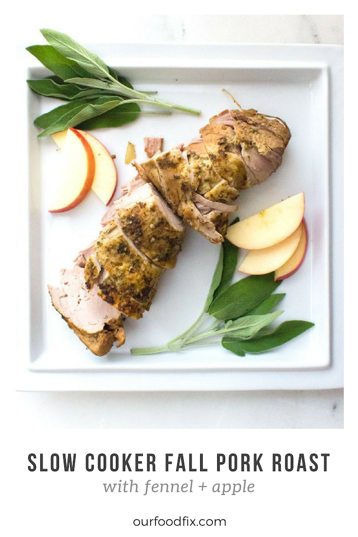Warm fall spices, sweet apple, spicy fennel, and a juicy pork roast round out this slow cooker meal completely prepared in one pot. #ad #MyCalphalonKitchen #CollectiveBias | Paleo recipes | Paleo dinner | Make ahead recipes | Whole30 recipes | Whole30 dinner | Crock pot recipes | Slow cooker recipes | One pot recipes | AIP Recipes | AIP dinner | Autoimmune Paleo | Simple recipes | Keto recipes | Fall recipes | Pork recipes