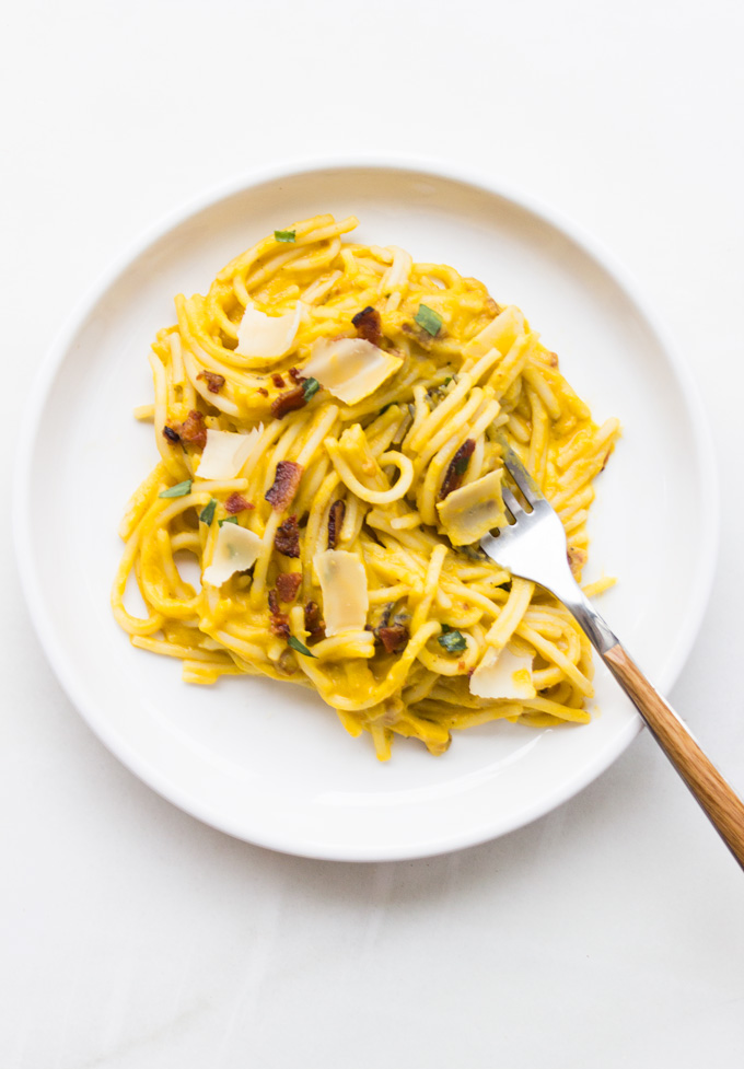 Butternut Squash Carbonara {Gluten, Dairy + Egg-free}