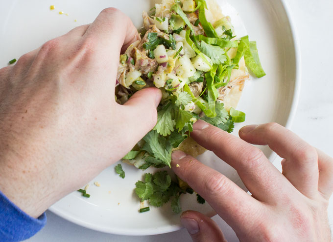 Wrapping Chicken Tostadas
