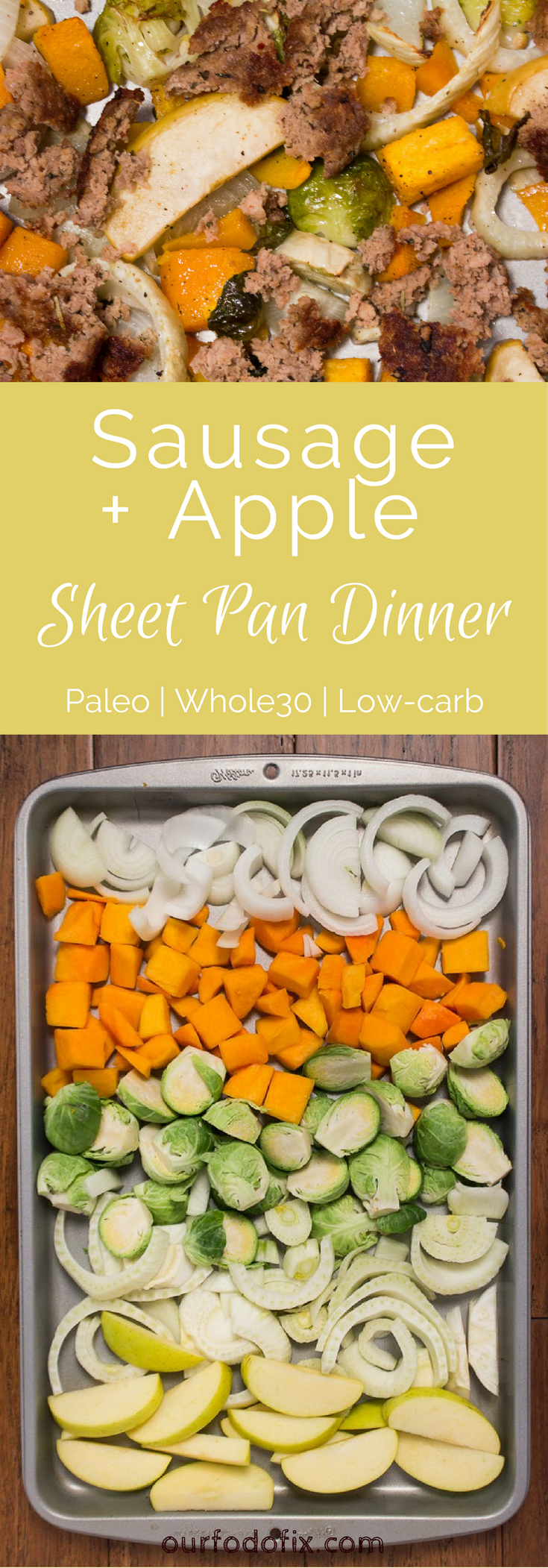 An entire fall dinner entirely made in one pan. Paleo recipes | Whole30 recipes | Dinner recipes | One pan meals | Quick dinner | Fall recipes | Easy meals | Pork recipes | Vegan option | Vegetable recipes | Simple recipes